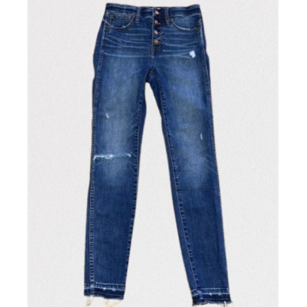 Madewell 10" High Rise Button Fly Skinny Medium Wash Distressed Jeans Size 27